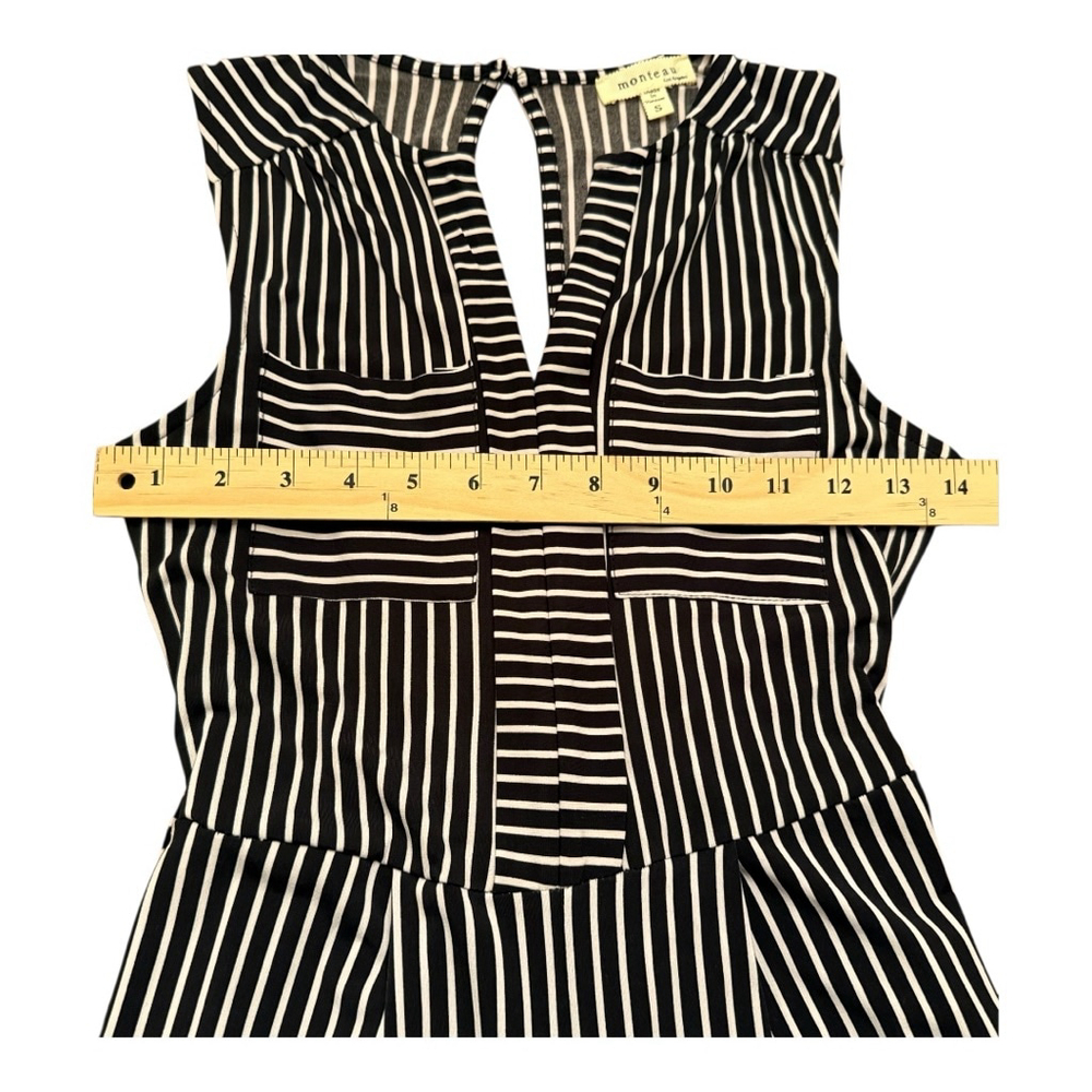 NWT Women's Monteau Navy & White Striped Tie Waist Sleeveless Jumpsuit S - Picture 14 of 14